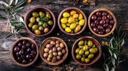 Variety of Olives on Marble Surface