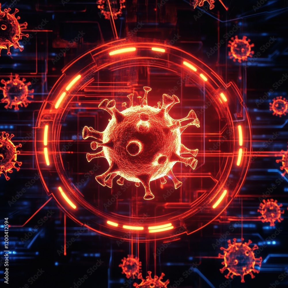 Poster strong glowing wall effectively deflects viruses in a modern digital environment. generative ai