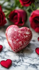 Obraz premium A vibrant red heart radiates love, embraced by a lush bouquet of red roses, capturing the essence of romance and affection this Valentine's Day.