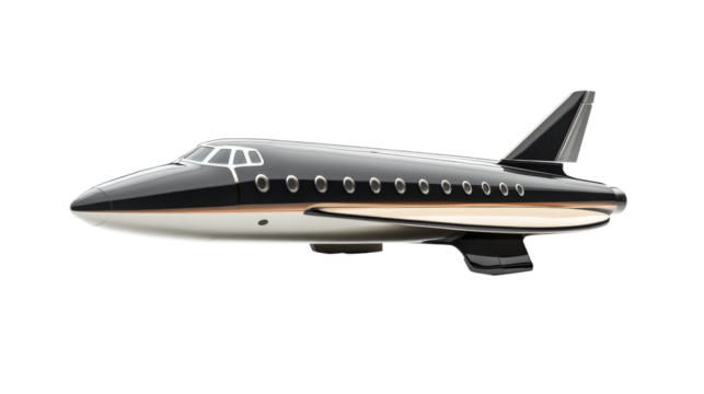 Model airplane showcased on a clean surface with sleek design and bold colors isolated on transparent background - Powered by Adobe