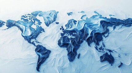 Obraz premium Design an ultra-detailed image of a world map where financial data flows across the continents like rivers, forming a network of global finance