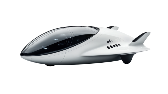 Innovative futuristic vehicle design showcasing sleek lines and advanced technology features isolated on transparent background