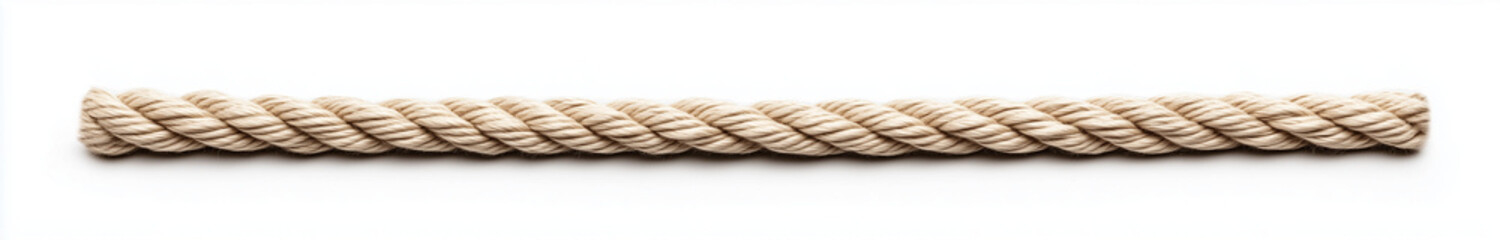 A long piece of beige rope, isolated on white background