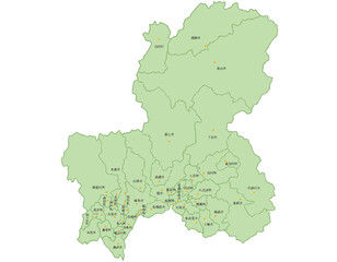 Obraz premium 岐阜県 黄緑 地図 斑点 イラスト