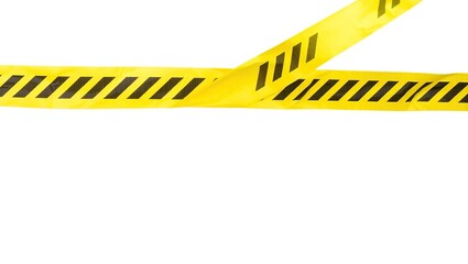 Yellow and black striped caution tape isolated on white