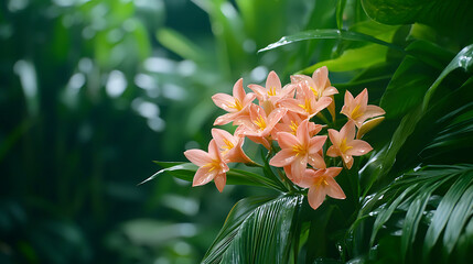 vibrant close up of pink ginger lily flowers surrounded by lush green foliage, creating serene and refreshing atmosphere