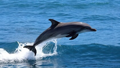 Fototapeta premium Playful Dolphin Leaps Out of the Ocean Waves