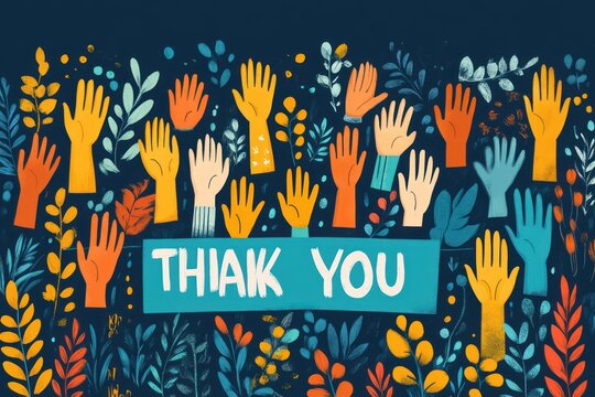 National Volunteer Week Celebration Illustration with Colorful Hands Thank You Banners