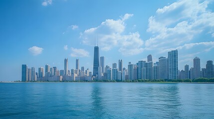 Naklejka premium Chicago Skyline Summer Day Lakefront Cityscape