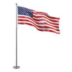 waving flag of the united states. showcasing its iconic red. white. and blue colors. with stars representing the states and stripes representing the original colonies the flag is displayed on a silver
