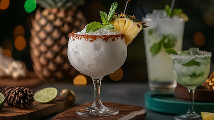 Festive New Year Celebration with Tropical Cocktails