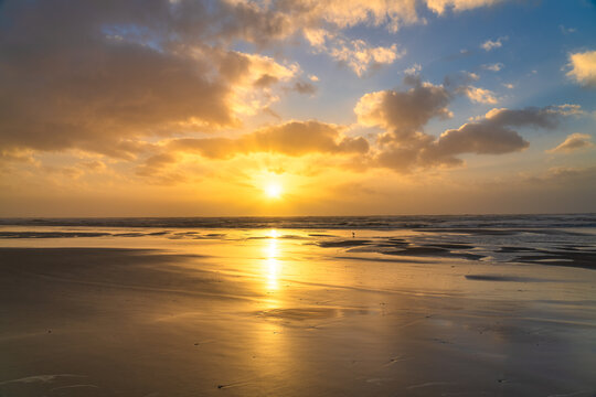 Blackpool beach at sunset in England, United Kingdom - Powered by Adobe