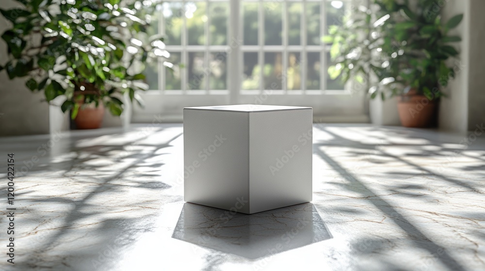 Poster minimalist white cube gift box in light gray environment 3d mock-up
