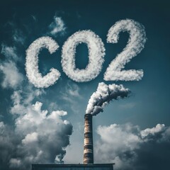 A high concrete chimney dispersing CO2 into the atmosphere - concept illustration