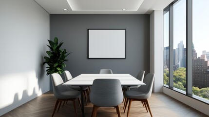 Fototapeta premium Modern Office Conference Room with Large Windows and Minimalist Design