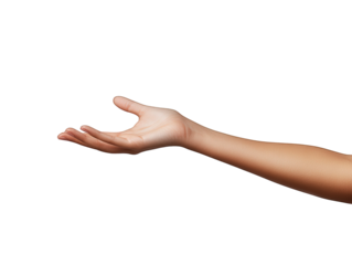 a human hand extended outward against a plain white background. suggesting an invitation or gesture of offering the arm is smooth and well-defined. emphasizing the hand's positioning this visual can s