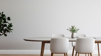 Modern Minimalist Dining Area with Table and Decorative Plants