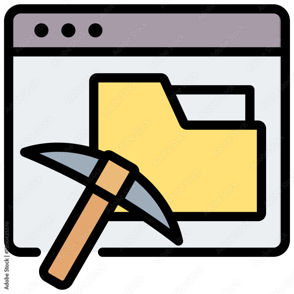 Poster data mining outline color icon