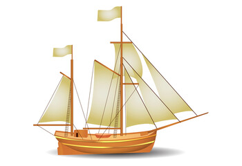Classic Wooden Sailing Ship or Vintage Sailing Ship Illustration 