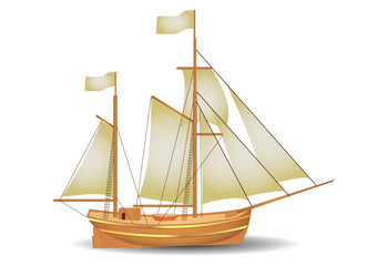 Classic Wooden Sailing Ship or Vintage Sailing Ship Illustration 
