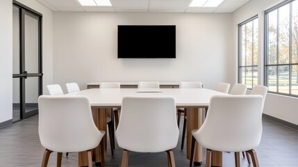 Modern Conference Room with Spacious Table and Bright Windows