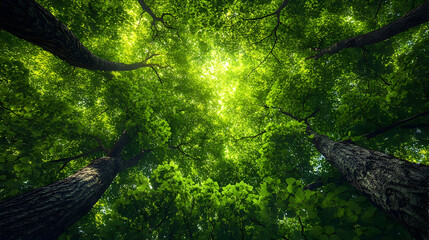 Lush Green Forest Canopy Bathed in Sunlight