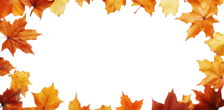 collection of autumn leaves in shades of orange and yellow. arranged in a decorative border surrounding a blank white space this design can be used for various purposes such as invitations. greeting c