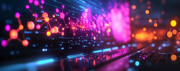 Fototapeta premium Network data visualization on laptop screen