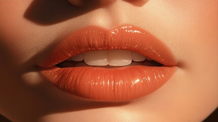 Obraz premium Sunlit lips, glossy shine, close-up, beauty ad