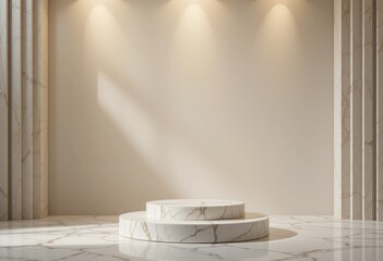 Minimalist Product Stage with Cream Marble Background - Ideal for Highlighting Your Product with a Luxurious Touch