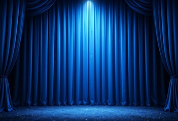 Majestic Blue Stage Curtains Illuminated Spotlight