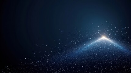 Fototapeta premium Abstract dark blue background with glowing particles converging to a bright point.