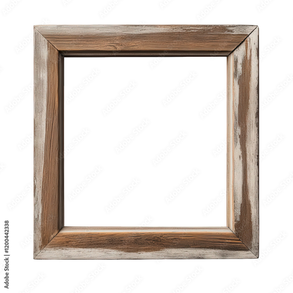 Wall mural simple. empty wooden picture frame with a rustic design. set against a plain white background it serves as a versatile decorative element. ideal for showcasing artwork or photographs. while emphasizin