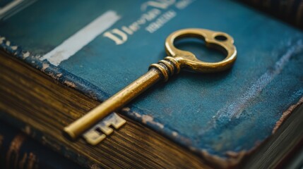 Antique Key on Vintage Book: A Symbol of Hidden Knowledge and Untold Stories
