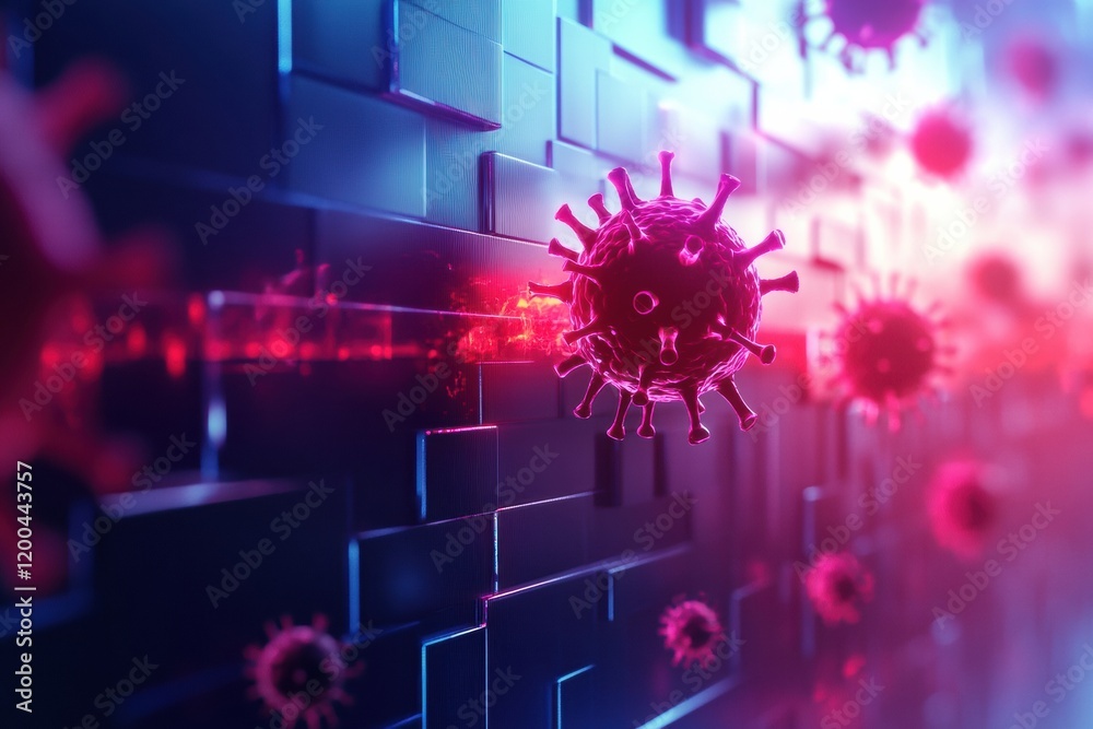 Leinwandbilder strong glowing wall actively deflecting viruses in a dynamic and vibrant environment. generative ai