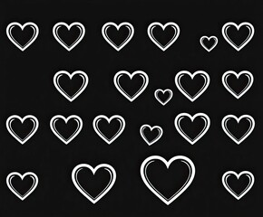 A collection of heart stickers featuring clean white outlines, perfect for Valentine's Day cards and decorations celebrating love and affection among all