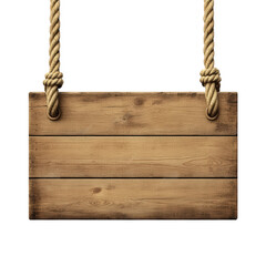 rustic wooden sign suspended by two ropes. suitable for various purposes such as advertising. decoration. or informational displays its natural texture and simplicity make it versatile for both indoor