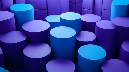 Abstract 3D Render Purple Blue Cylinders Background