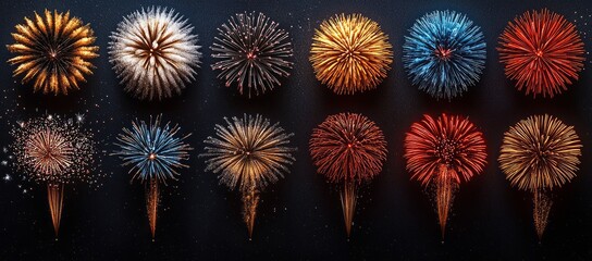 Fototapeta premium Colorful fireworks display, dark background, celebration