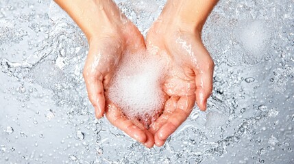 Fototapeta premium Cleansing Hands Water Foam Splash Pure Refreshing Hygiene