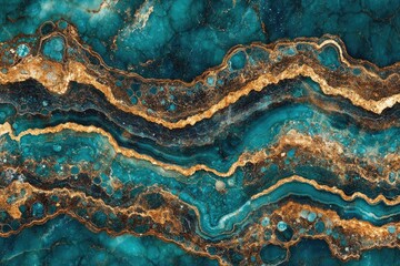 Teal and gold marble texture background, swirling pattern