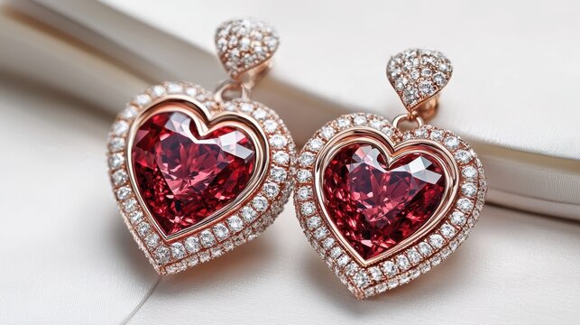 Dazzling heart-shaped earrings glimmer with diamonds, embodying love and elegance, perfect for a romantic Valentine's Day celebration.