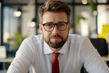 Fototapeta premium Confident Businessman Portrait Office Setting Professional Attire
