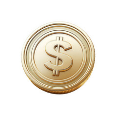 shiny gold coin with a prominent dollar sign symbol. representing currency and financial transactions its polished surface and detailed edge suggest value and wealth. making it a strong visual represe