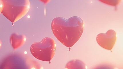 Romantic heart balloons floating on a soft pink gradient background for Valentine or love-themed designs