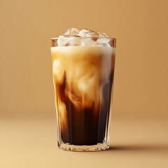 tall glass of cold brew coffee served over ice, showcasing rich blend of dark and creamy tones. Perfect for refreshing drink on warm day