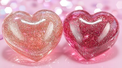 Obraz premium Two vibrant hearts rest side by side, symbolizing love's warm embrace, as they radiate joy and connection amidst a backdrop of romance and affection.