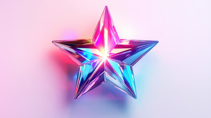 A crystalline neon star, multi-pointed and sharply angular, glowing in radiant cyan and magenta