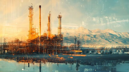 Industrial Refinery Complex Against Mountainous Landscape