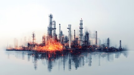 Naklejka premium Industrial Refinery Complex Reflecting in Calm Water
